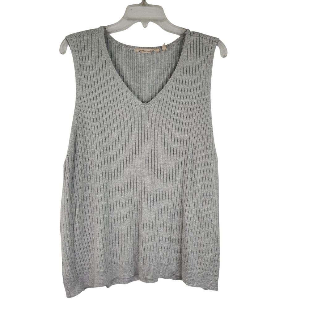 Soft Surroundings Gray Ribbed Sleeveless knit Blouse Women's 3X Preppy Academia